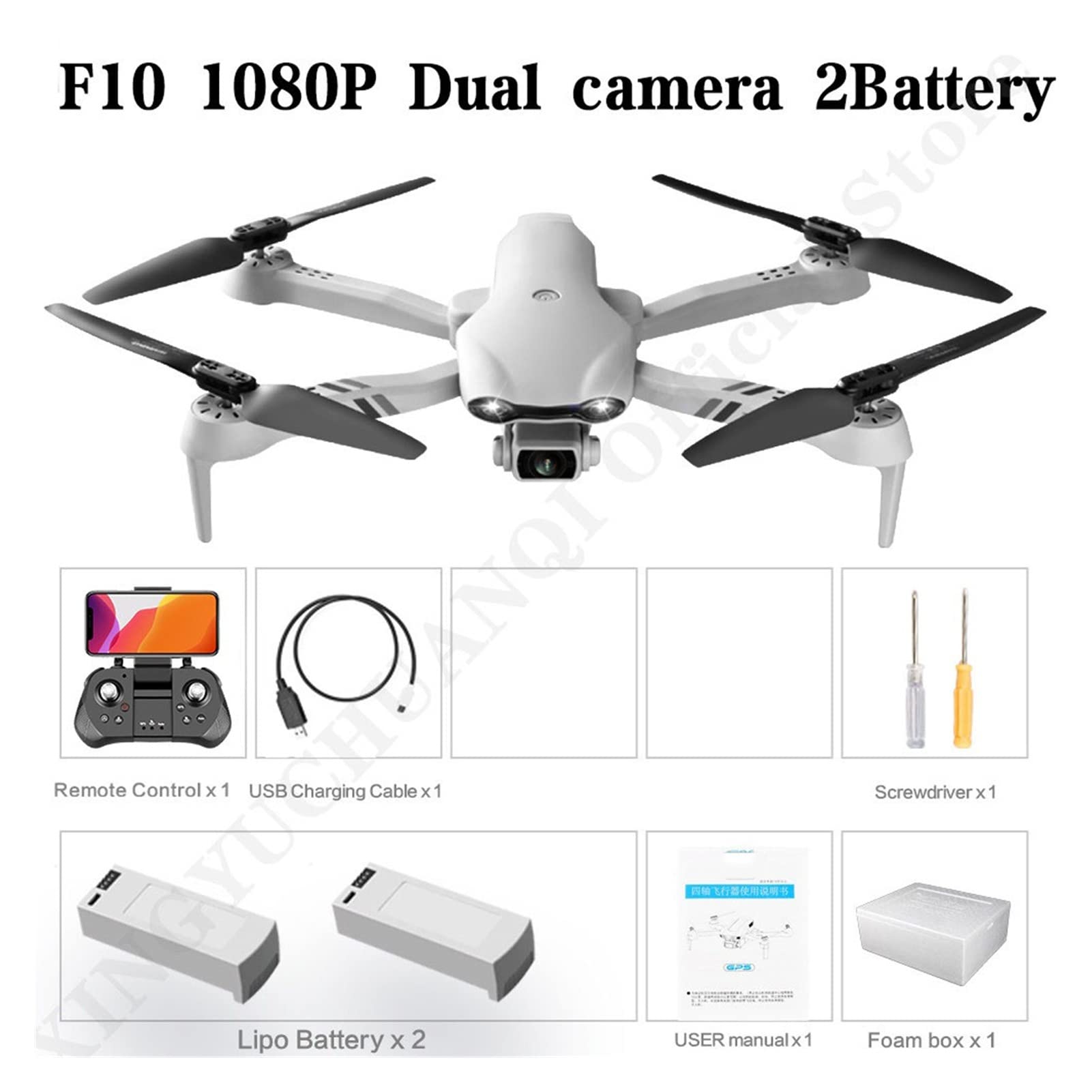 Dron 4K HD Podwójna kamera z GPS 5G WiFi Szeroki kąt FPV Transmisja w czasie rzeczywistym Odległość Rc 2km Profesjonalny dron (Kolor: F10-1B-Foambox Rozmiar: 1) (F10 3B)