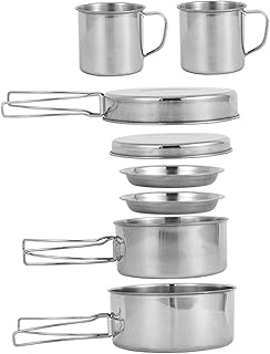 Camping Cooking Set for 3-4 People, Stainless Steel Camping Pots and Pans Set, Stackable Lightweight Camp Cooking for Outd...