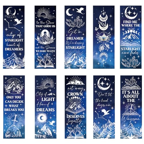 Fantasy Bulk Bookmarks for Kids - 100 Pcs Blue Acotar Bookmarks Gift for Book Lovers Mountain Moon Funny Reading Accessories Gifts for Women Teachers Librarians