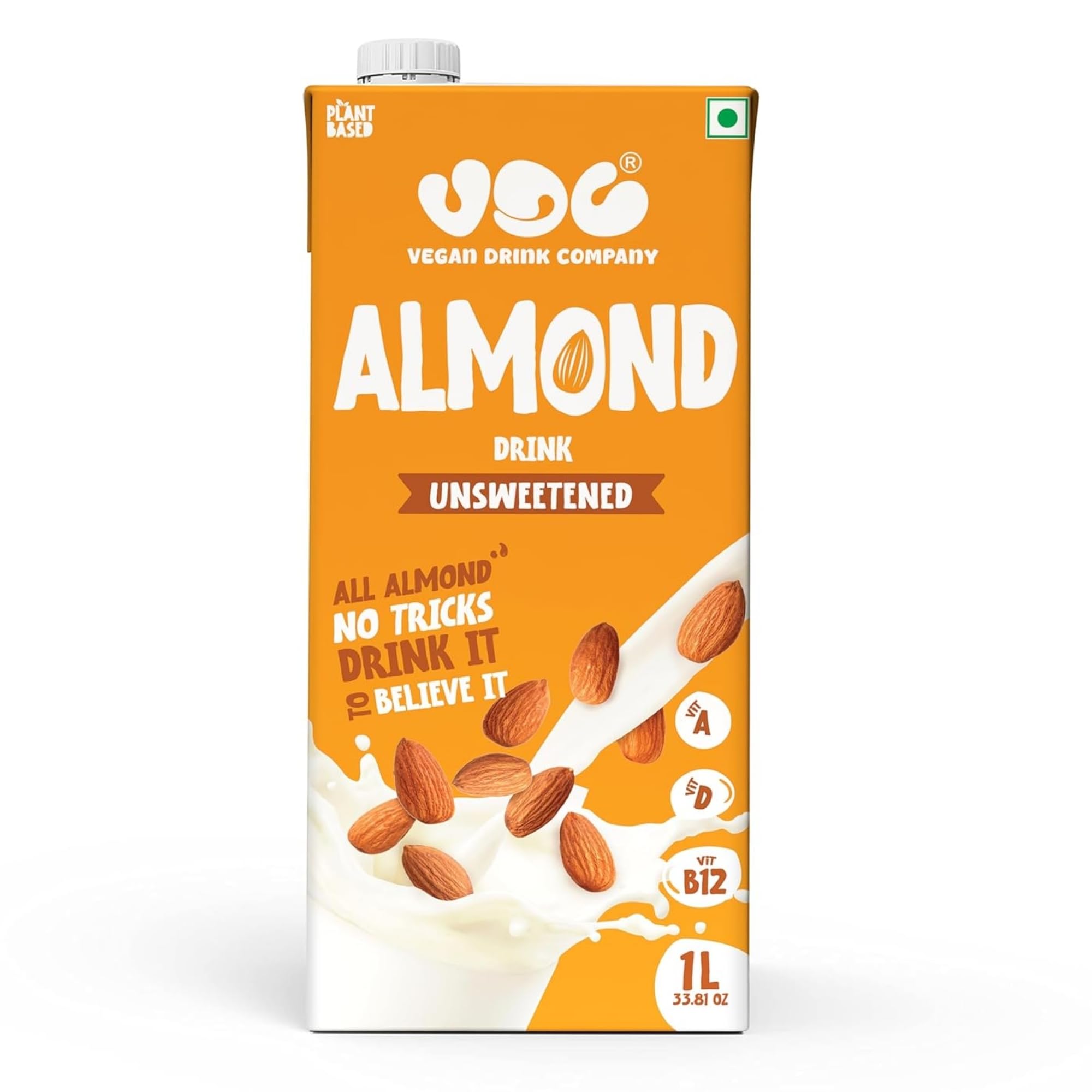 Vegan Drink Company Unsweetened Almond Milk, 1L x Pack of 1 – Ready-to-Use Plant-Based, Dairy-Free, Lactose-Free | Perfect for Coffee, Tea & Smoothies | No Added Sugar | Vitamin-Rich