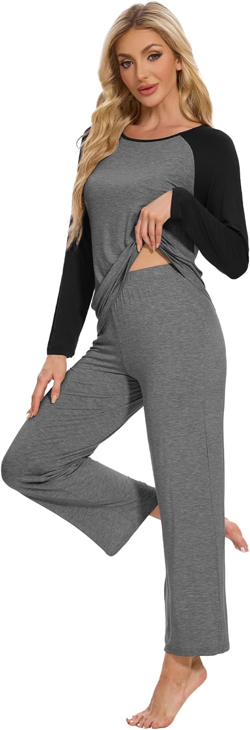 WiWi Viscose from Bamboo Women's Long Sleeve Pajama Set Raglan Sleeve Top and Pants Set Lightweight Sleepwear S-XXL - Image 3
