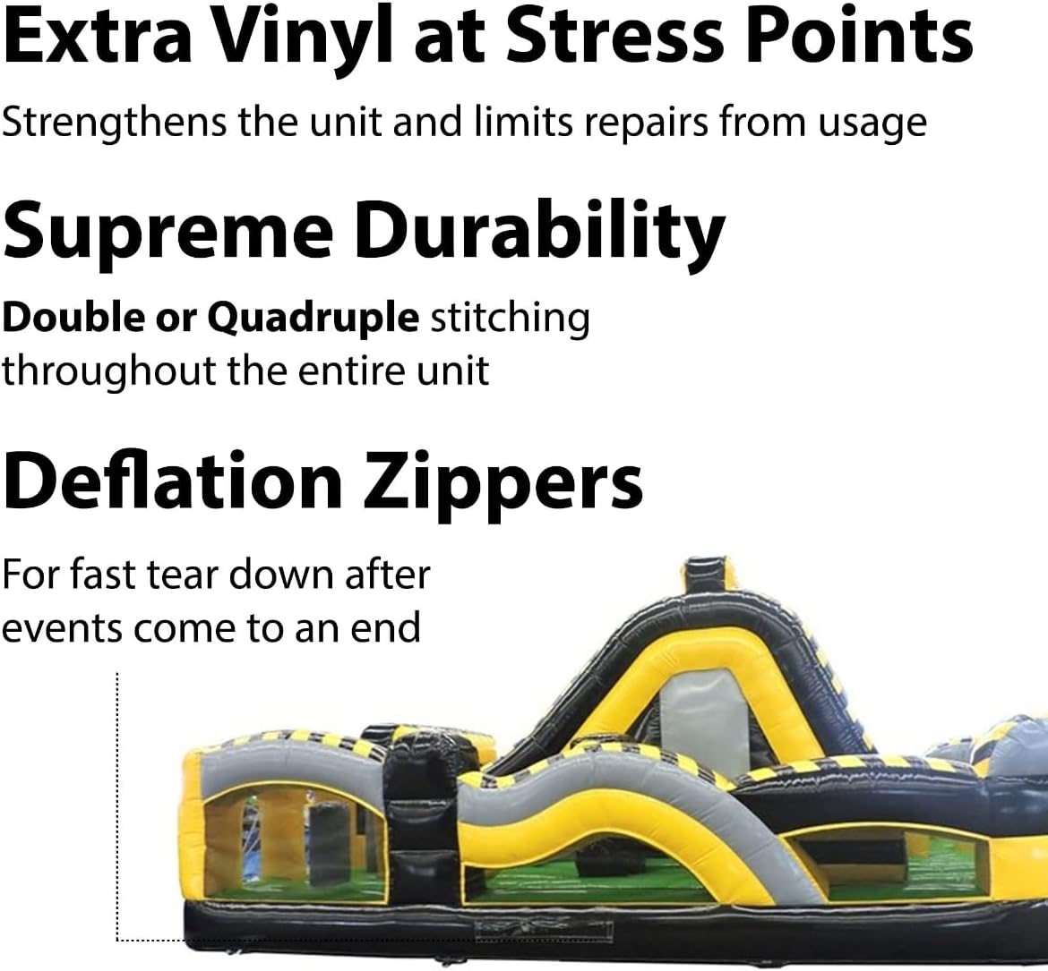 Radical Run Inflatable Obstacle Course with Climbing Wall - Venom Yellow and Black - 29' L x 18' W x 15' H - Commercial Grade Interactive Bounce House - Includes Blower and Stakes