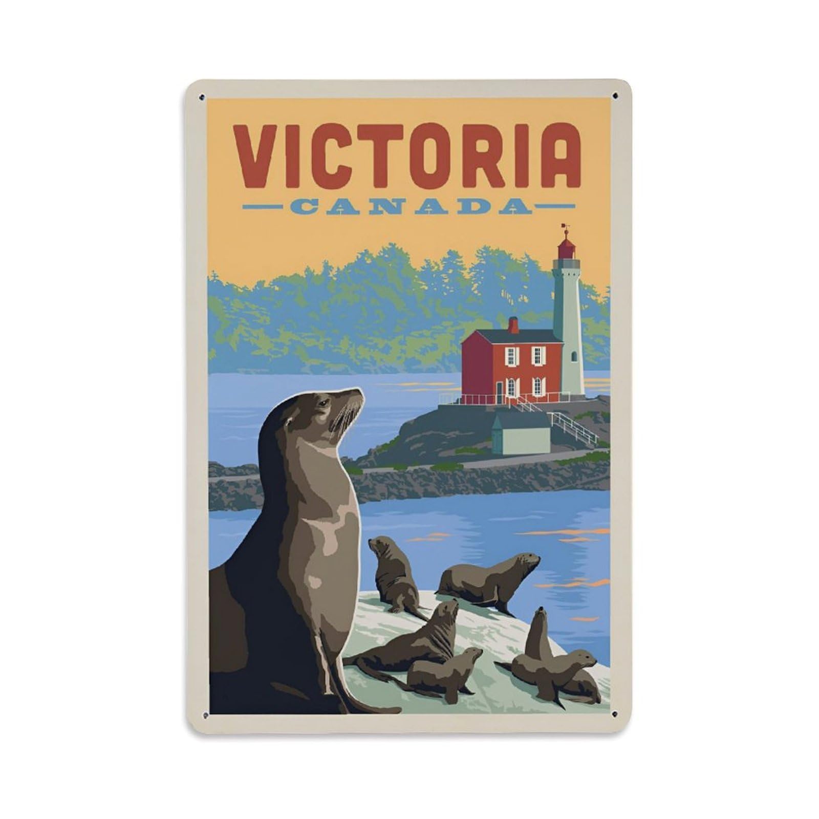 Vintage Trave Poster Canada Victoria Sea Lions Metal Tin Sign Wall Decor for Cafe, Club, Garden Metal Poster 8x12Inch