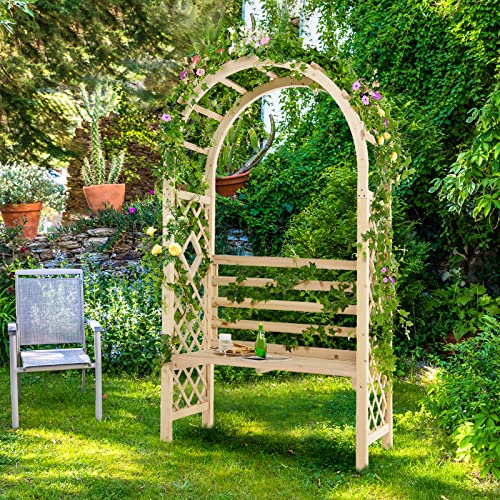Giantex-81in-Garden-Arch-with-2-Person-Bench-Wooden-Garden-Arbor-Archway-Trellis-for-Climbing-Plants-Outdoor-Wedding-Arches-Patio-Trellis-Pergola-for-Ceremony-Party-Lawn-Backyard-Load-543-lbs Giantex 81in Garden Arch with 2 Person Bench Wooden Garden Arbor Archway Trellis for Climbing Plants Outdoor Wedding Arches Patio Trellis Pergola for Ceremony Party Lawn Backyard Load 543 lbs