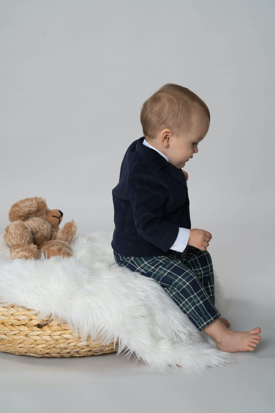 Jungen Baby Anzug Taufanzug Festanzug Hochzeitsanzug mit Sakko Taufset in Karo Blau