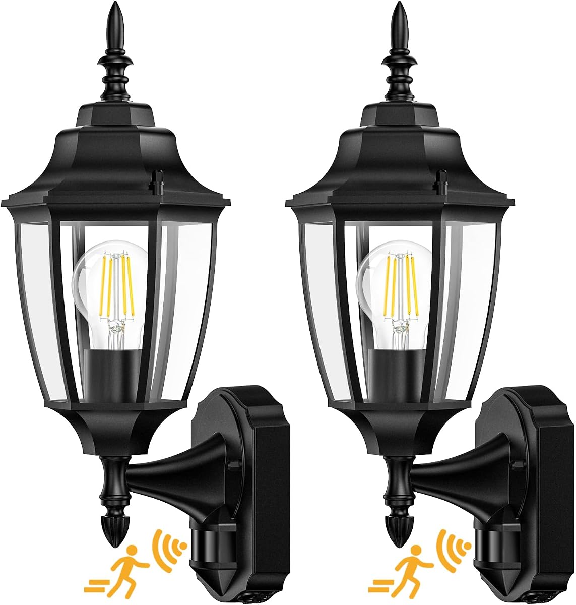 Lamomo Motion Sensor Outdoor Wall Lights Fixtures, 2-Pack Porch lamp, Black | Dusk to Dawn, Anti-Rust, Waterproof Aluminum Frame, Tempered Glass & Classic Exterior Sconces for House Garage