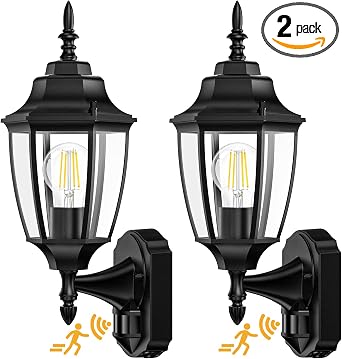 Lamomo Motion Sensor Outdoor Wall Lights Fixtures, 2-Pack Porch Lamp, Black