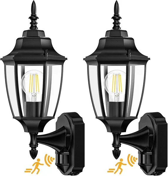 Lamomo Outdoor Wall Sconce, 2 Pack Dusk to Dawn Motion Sensor Light Fixtures, Exterior Aluminum Waterproof Porch Lights for Patio Front Door Garage