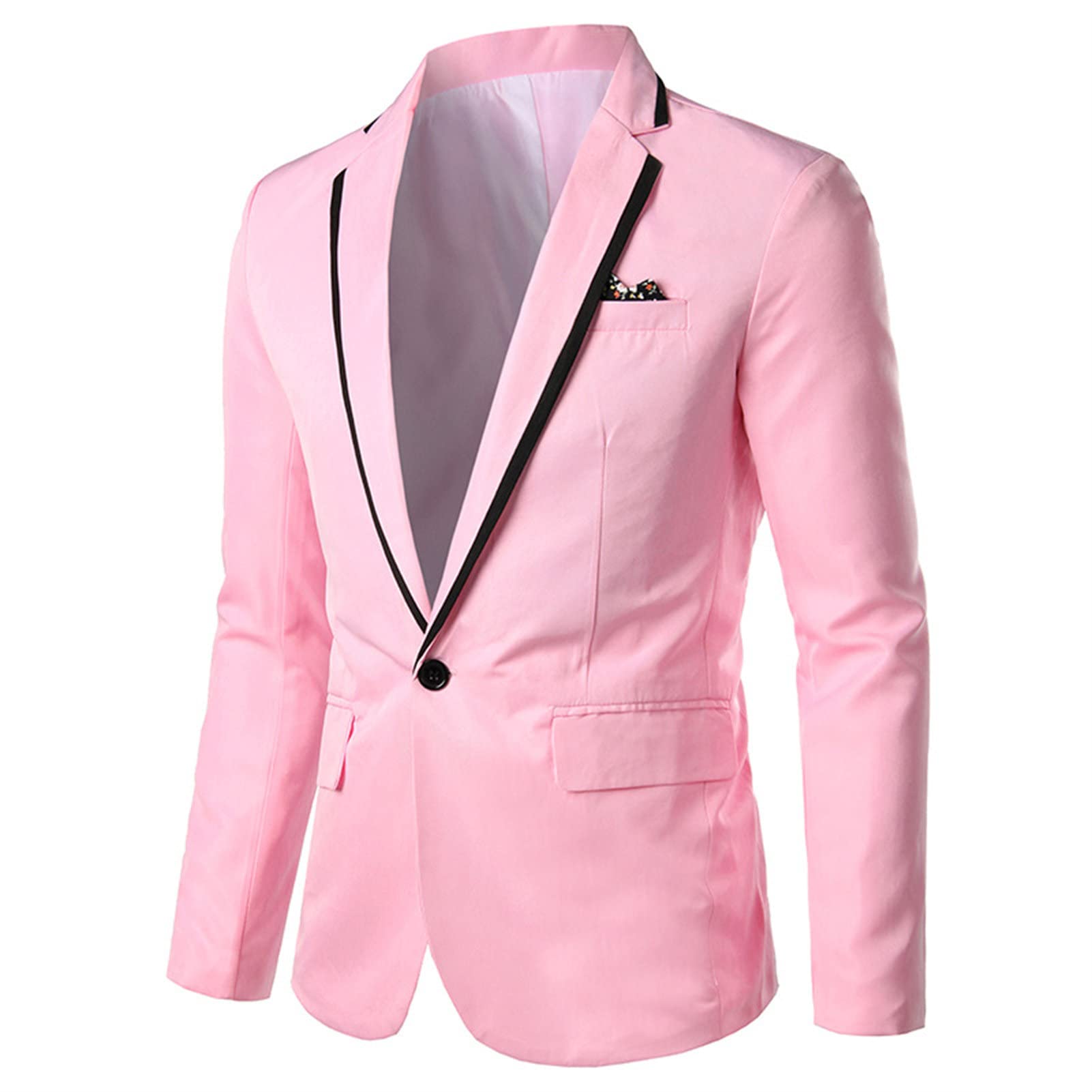 Men's Casual Slim Fit Sport Coat Solid One Button Notched Lapel Suit Jacket Lightweight Daily Tuxedo Blazer (Pink,4X-Large)
