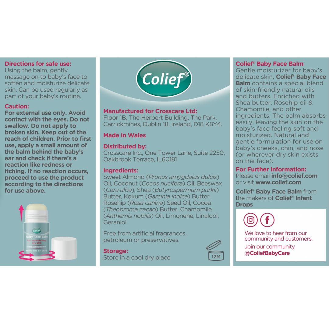 Colief Baby Face Balm Stick 30g | 100% Natural Shea Butter, Rosehip Oil, and Chamomile Coconut Oil | Gently Moisturise Baby's Dry & Sensitive Skin | for Babies from Birth