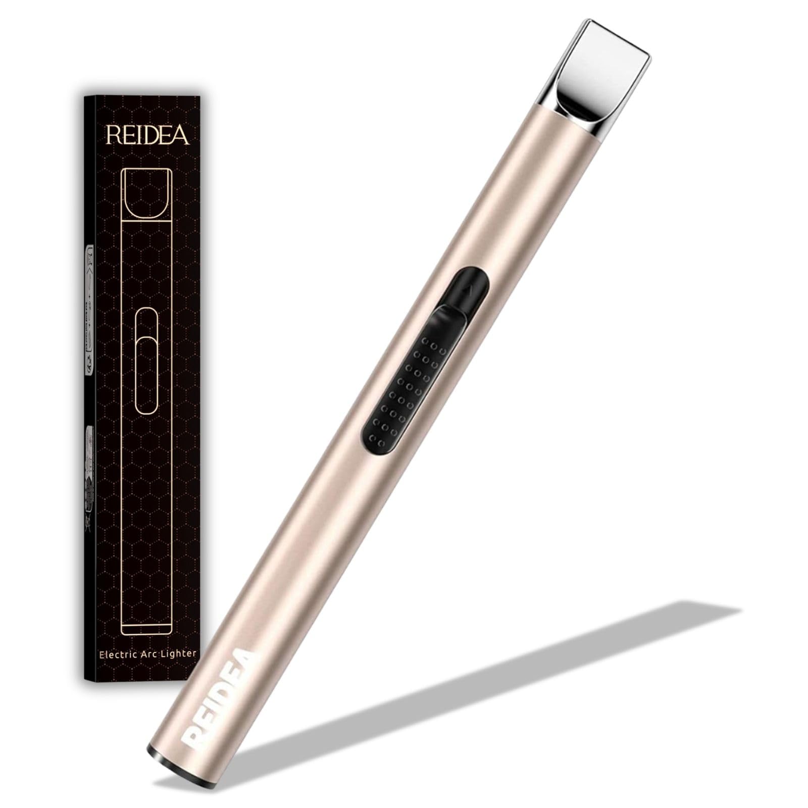REIDEA Candle Lighter Electronic Arc Windproof Flameless USB Rechargeable Lighter with Safe Button for Home Kitchen, S4, Champagne Gold