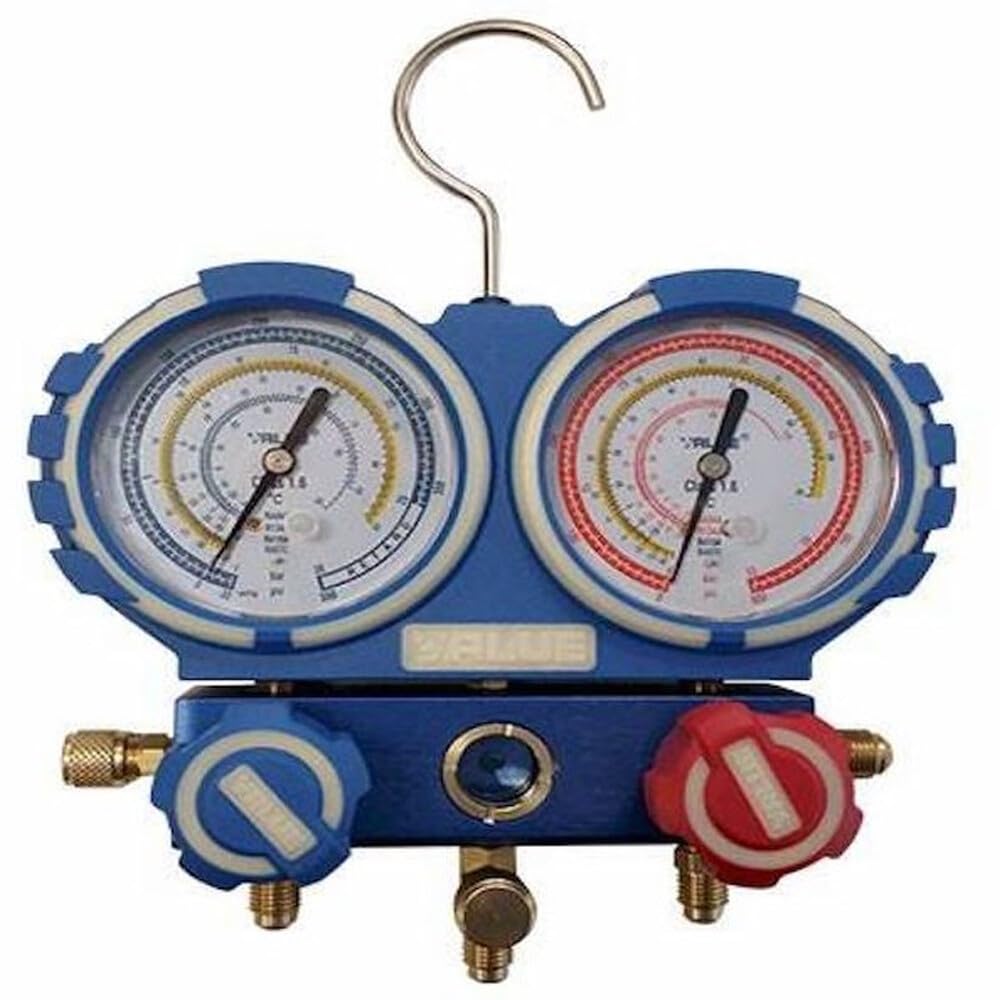 REPORSHOP - Analyseur De Manomètre Anti-Collision 2 Voies En Aluminium 68Mm Avec Visière R22, R404A, R407C, R134A