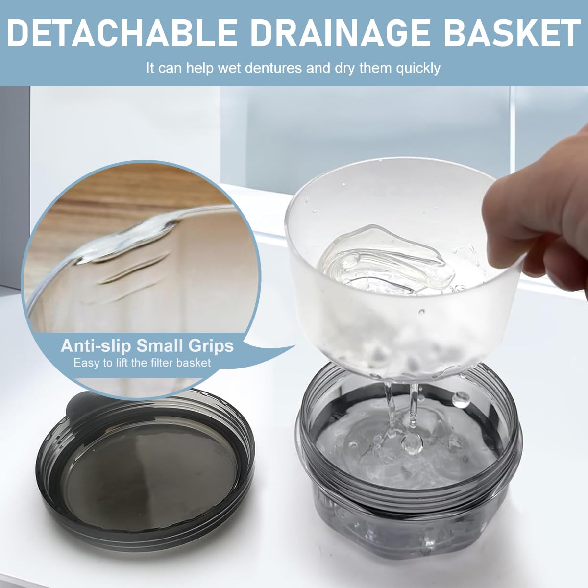 HANNEA® Denture Case, Denture Soaking Container With Strainer Basket 1