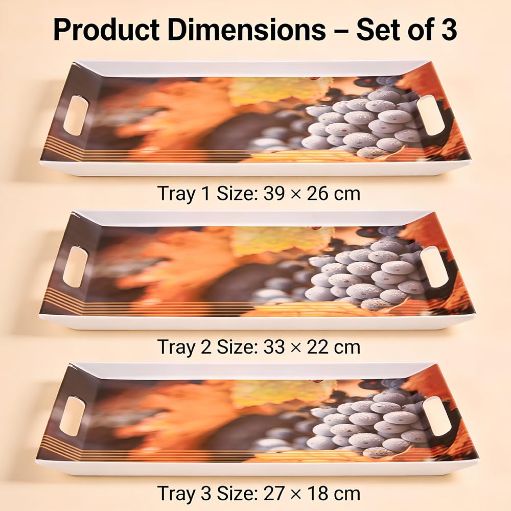 FEDOY Melamine Villori Series Serving Tray (Small, Medium and Large Size, Multicolor) - Set of 3