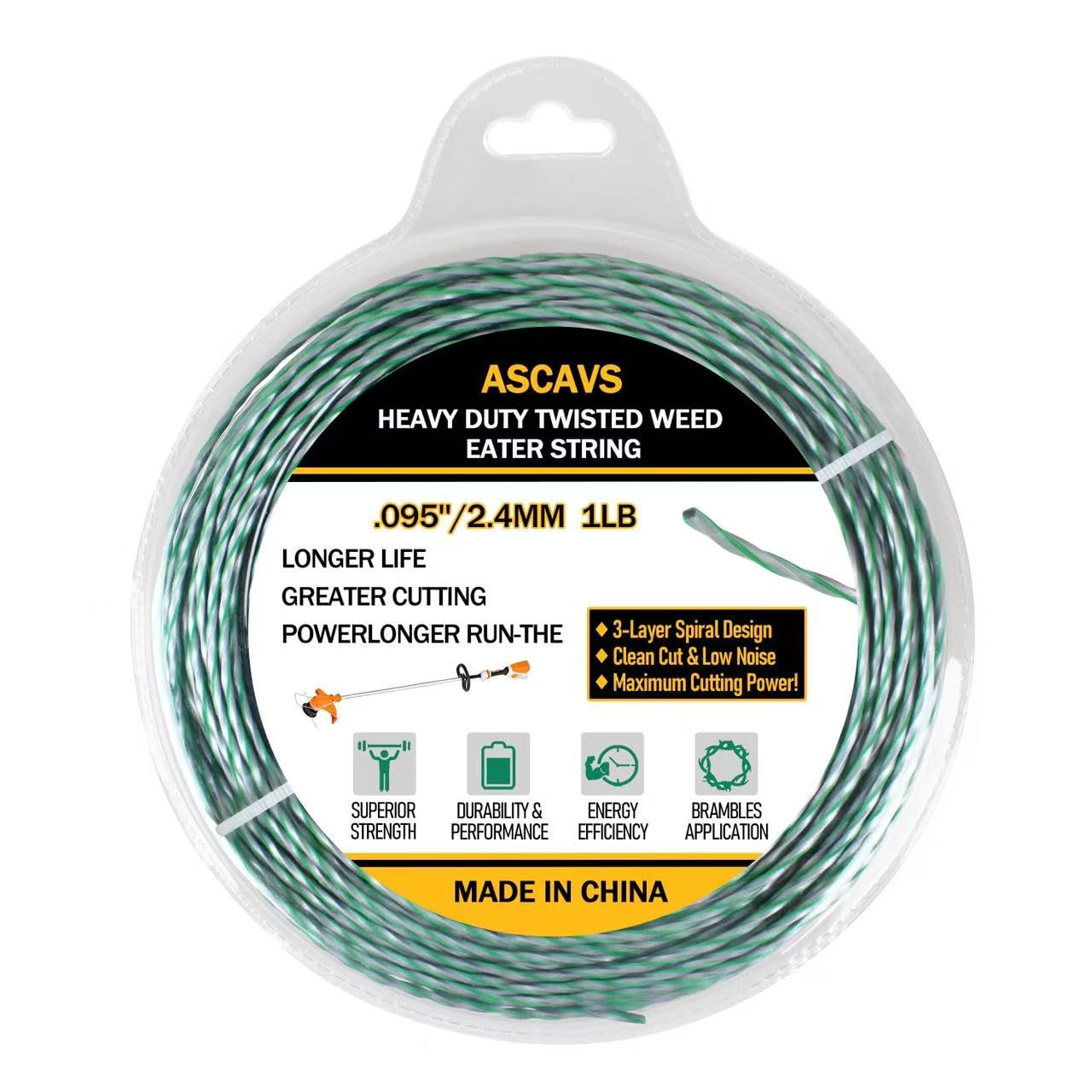 View 1 of 1-Pound Heavy Duty Twisted Weed Eater String for Husqvarna .095-inch Dual Core String Spiral Trimmer Line Donut?393-ft -by