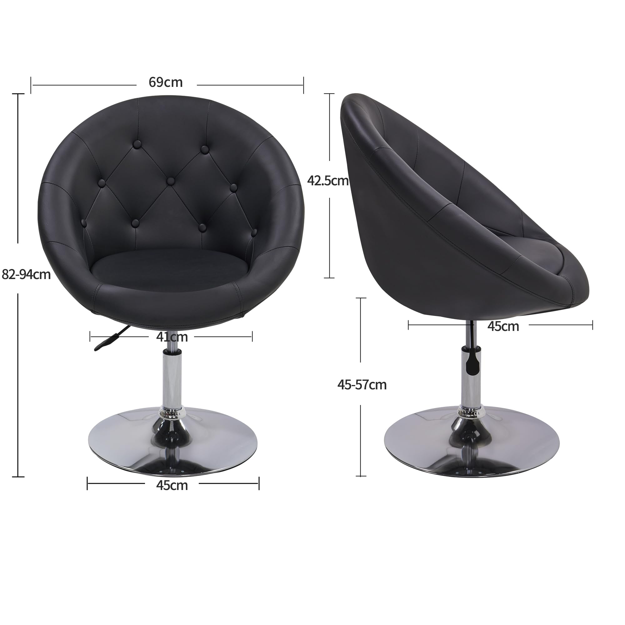 Duhome Poltrona/Sedia da Pranzo in Similpelle/Club Sedia Lounge Altezza Regolabile poltroncina Colore Selezione 509A, Colore:Nero, Materiale:Similpelle