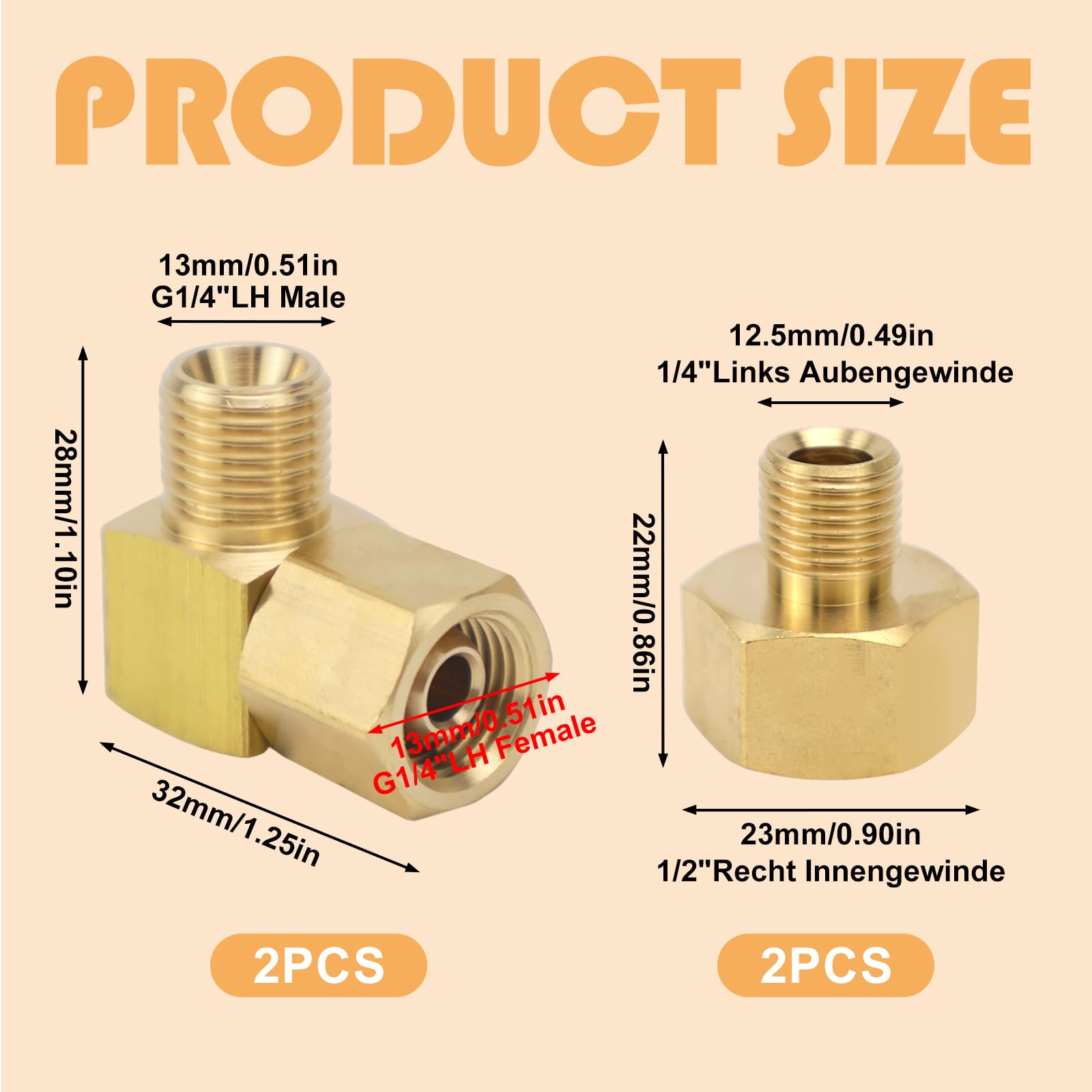 Adaptador para bombonas de gas, 4 unidades, adaptador de gas de 1/2" IG derecha x 1/4" AG izquierda + acoplamiento rápido de gas de 90°, ángulo de 1/4 pulgadas, manguera de gas izquierda, conector de