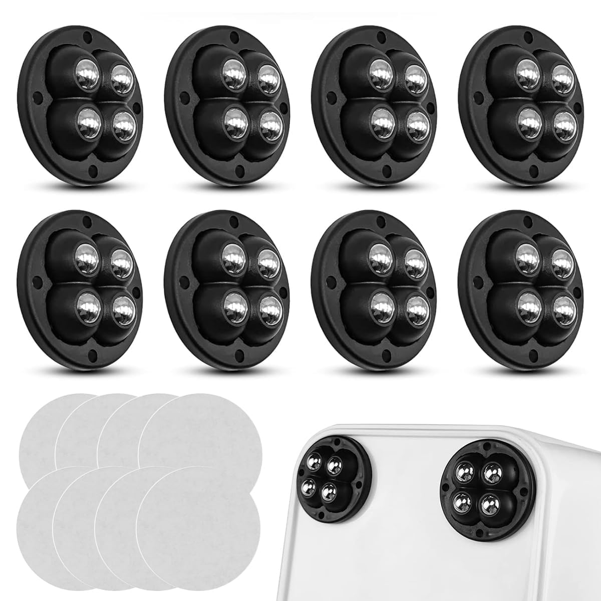 Self Adhesive Furniture Moving Wheels Set of 8, 360° Rotating Mini Furniture Sliders, Heavy Duty Stick-On Rollers for Table, Cabinet, Storage Box and Home Appliances (Pack of 8)-image-36