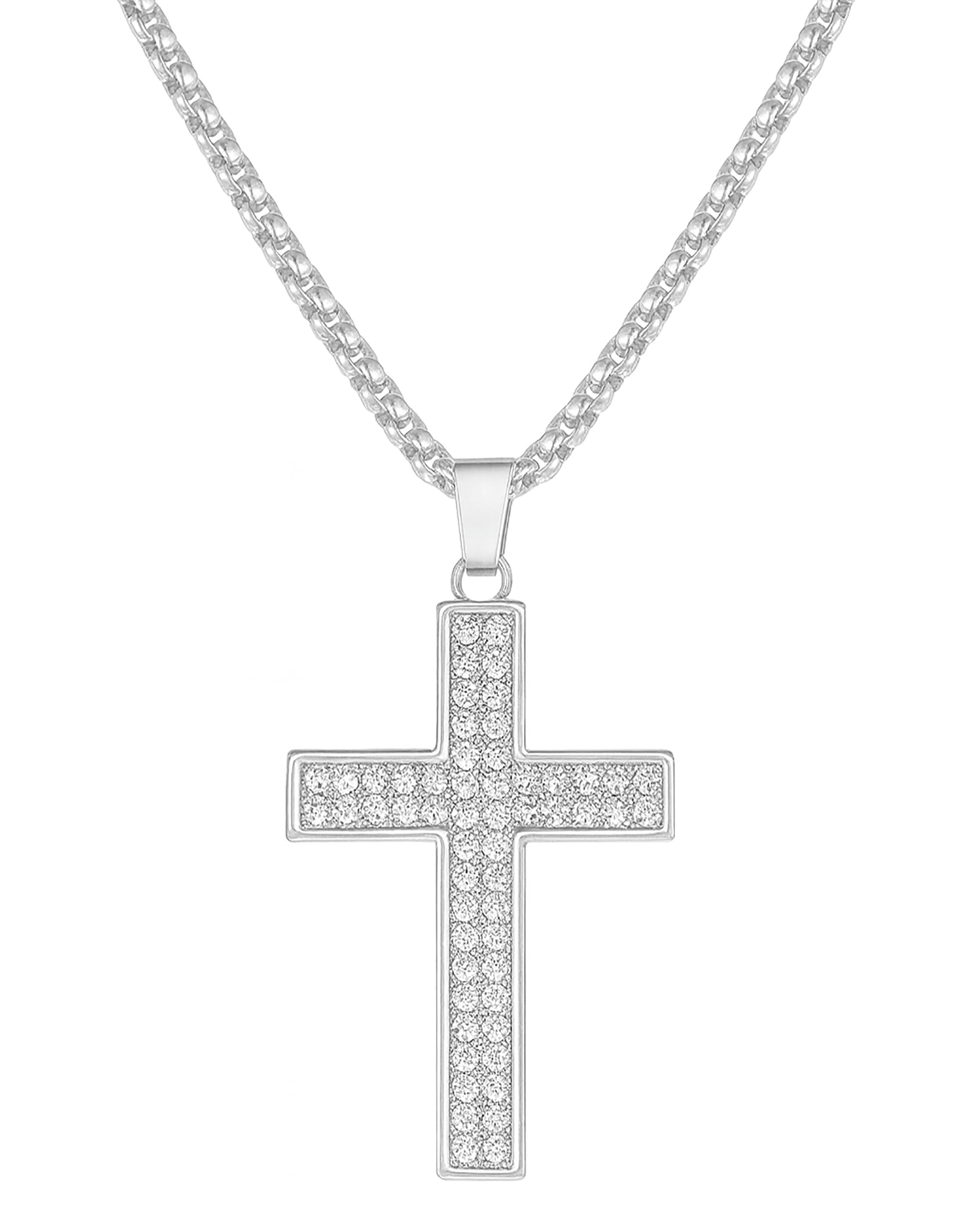 Pendant Necklace with Rhinestones for Men & Women –Chain, Hip Hop Iced Out Jewelry, Unisex Faith Pendant Gift Colour Gold-Silver-Black