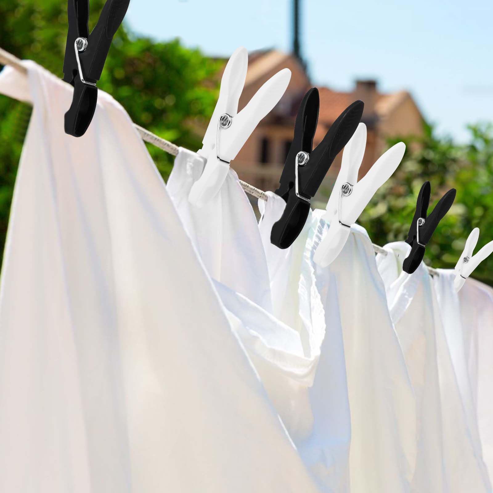 Collazoey 60 Piezas Pinzas para Ropa Antideslizantes,Negras/Blancas Pinzas de plastico, Fuerte Pinzas de Ropa,No Deja Marcas,para Tendedero o Tendedero, Toalla, Ropa, Calcetines