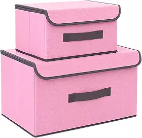 Kit 2 Caixas Organizadoras para Guarda-Roupa e Armário com Tampa | Multiuso, Dobrável, Empilhável e Antipoeira (Rosa)