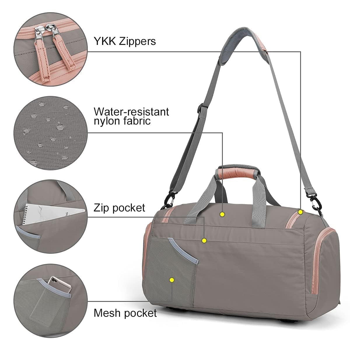 WindTook 40L Borsa Sportiva da donna Borsone Palestra Borsoni da Palestra con Scomparto Scarpe Borsone da Viaggio per Campeggio Nuoto Viaggio Palestra Sport Vacanza 53x27x27CM Rosa
