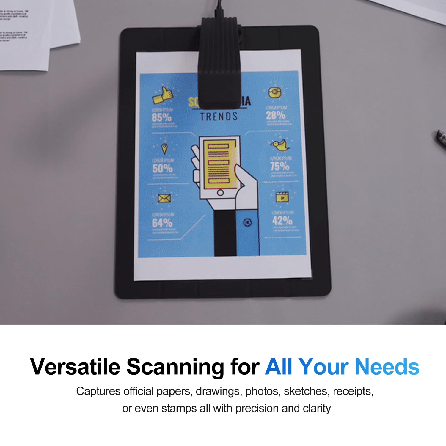 JOYUSING Scanpad100 tragbarer Dokumentenscanner, 13 MP USB-Dokumentenkamera, 1 s pro Scan, Aufnahmegröße A4, OCR, KI-Verbesserung, reisebereit, unterstützt Win & Mac & Linux (nicht für Bücher)