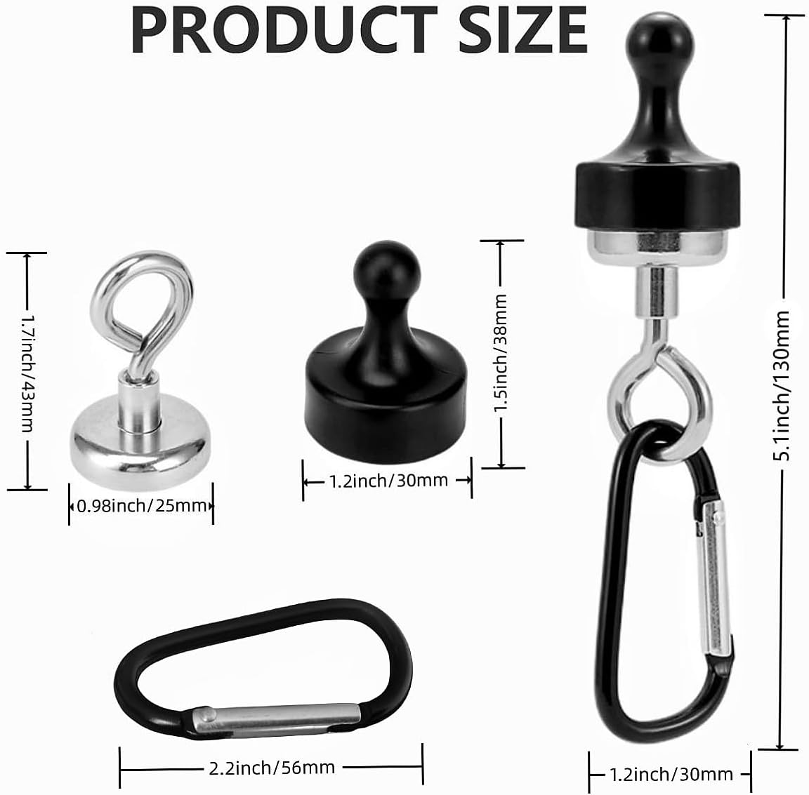 Camping Magnetic Hooks,Magnet Clip Hanger with Carabiner,Heavy Duty Earth Magnets, Cruise Hanging, Multifunctional Tent Canopy Magnetic Hooks, Suitable Camping Hiking Traveling, 5 Pack