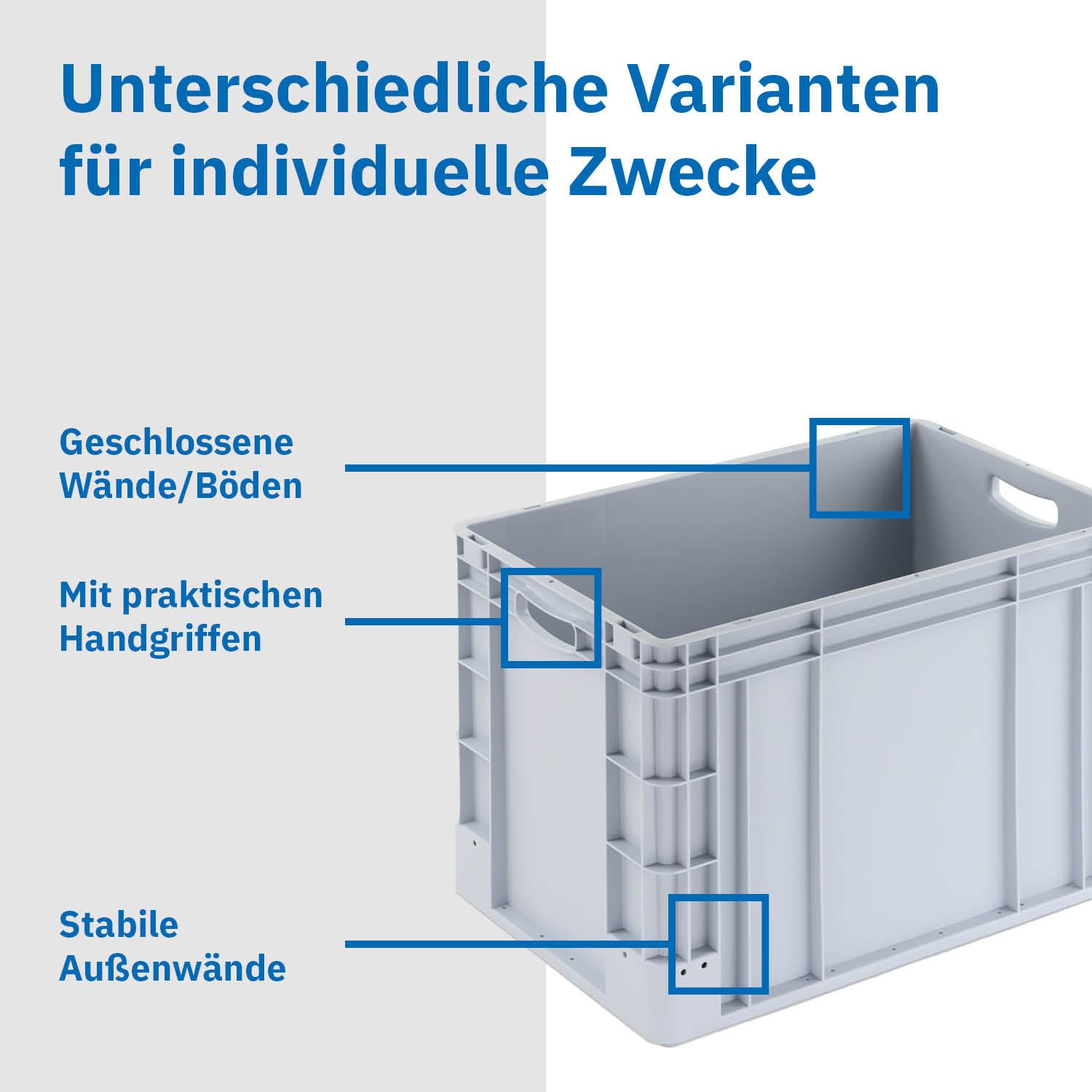 DieBoxfabrik Stabile Eurobox 60x40x42cm Made in Germany | Eurobehälter in verschiedenen Höhen & Farben | Stapelbox ideal für Ordnung, Transport & Lager | Premium Qualität (420 mm, grau)