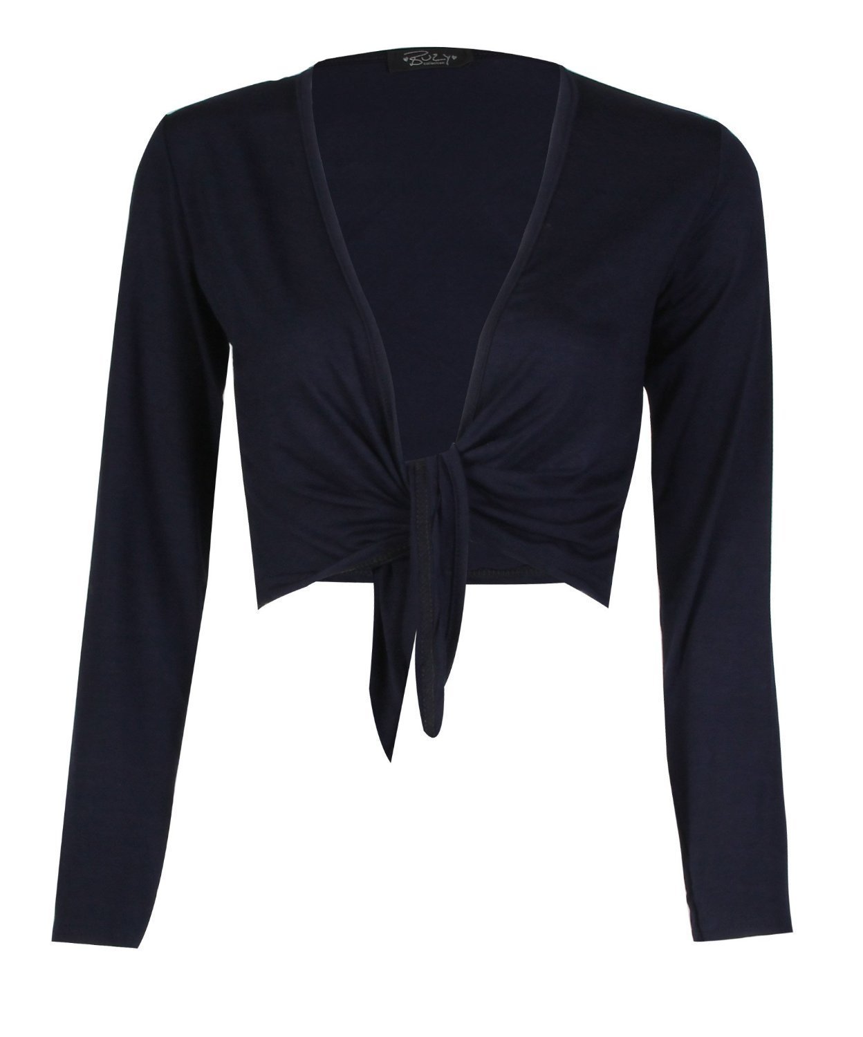 Bolero para mujer de manga larga en viscosa fina con lazo frontal ajustable 3