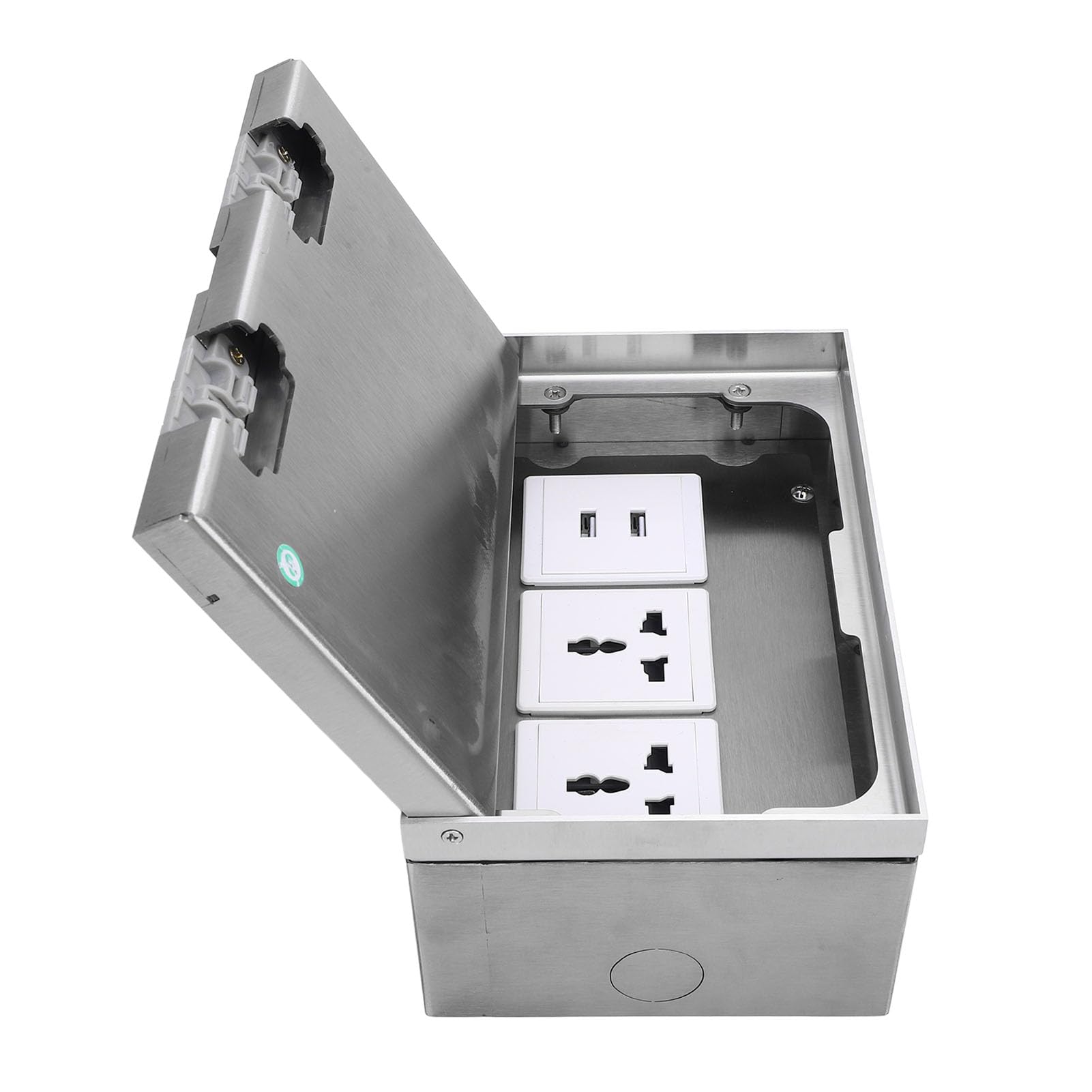 Fafeicy Recessed Floor Outlet, Stainless Steel, 16A 4000W, 2 Sockets and 2 USB Ports, Ideal for Offices and Schools