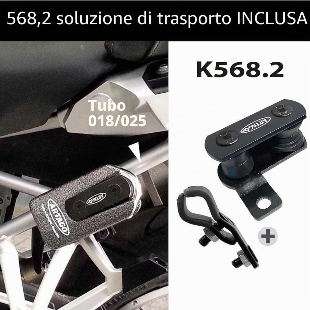 Artago 69T1 Pack Lucchetto Antifurto Bloccadisco ad Alta Sicurezza + Supporto per BMW (R1250GS, R1200GS, F850GS, F800GS, F750GS, F700GS, G310GS, F900XR), Omologato SRA, Sold Secure Gold, ART4