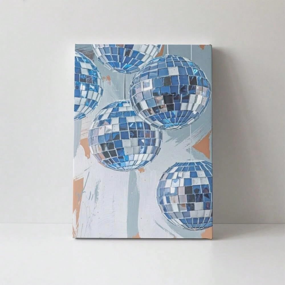 AIHNBF Bola de discoteca azul Lienzo de pared para sala de estar, vibrante pop art decoración de fiesta, imagen moderna de bolas de espejo reflectantes, 50 x 75 cm