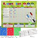 Magnetic Reward Chart Set, Includes: 20 Magnetic Chores, 240 Magnetic Stars & 4 Color Dry Erase Markers! Behavior Chart Board Magnetic Backing & Hanging loop for Wall, Rigid board Dry Erasable,16 x 12