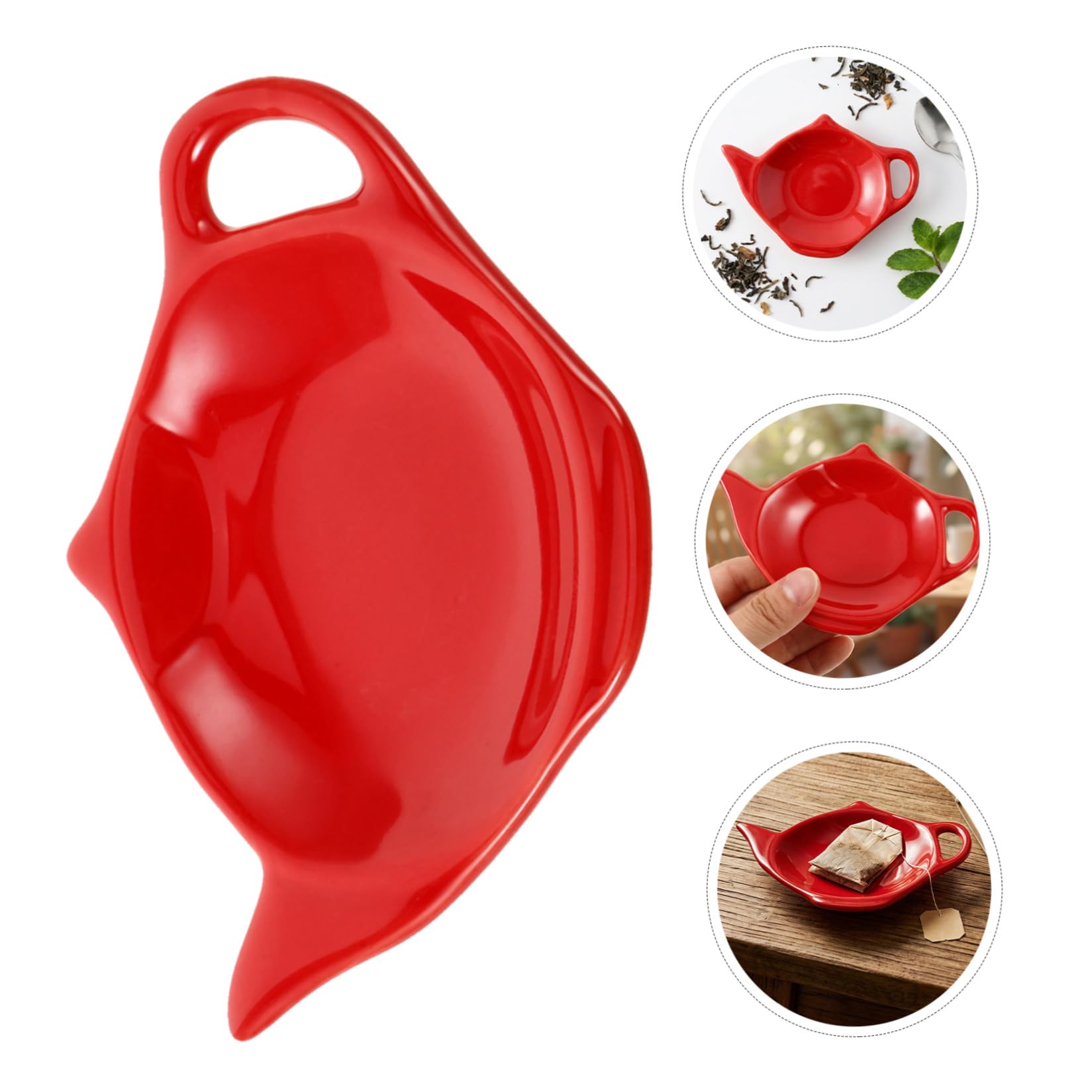 6 Piezas Soporte para Bolsita de Té de Cerámica Roja, Forma Tetera