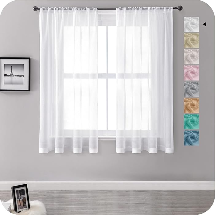 Buy MRTREES Voile White Curtains 48 Inch Drop 2 Panels Voile Curtain Panel Rod Pocket for Door