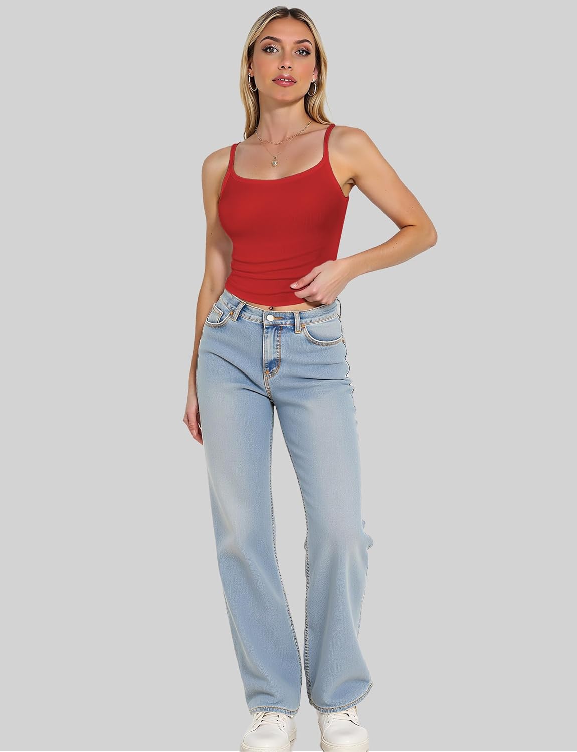 Tank Tops for Women, Scoop Neck Ribbed Basic Tank Tops, Women Slim Knit Basic Summer Tops Going Out Tops Long Sleeveless Shirt (S, Red) - Image 6