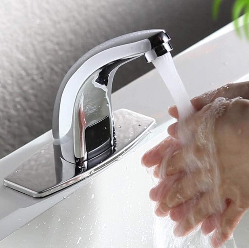 WLWLEO Automatic Sensor Faucet, Smart Touchless Sink Faucet, Brass Hands Free Vanity Water Tap for Kitchen Bathroom Garden, Zero Contact, Water Saving,C