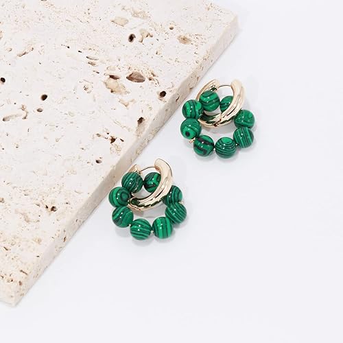 Miniatura 2 de HJO Elegant Turquoise Shell Pearl Beaded Huggie Hoop Earrings for Women (Malachite)