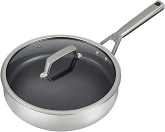 NinjaFoodi Zerostick Stainless Steel Sauté Pan 26 cm [C60126EU] Non-Stick Coating, Induction Compatible, Dishwasher Safe