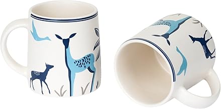 CRAF10 Blue Stag Ceramic Coffee/Tea Mugs – Set of 2, 330 ML Each, Elegant & Durable, Microwave & Dishwasher Safe