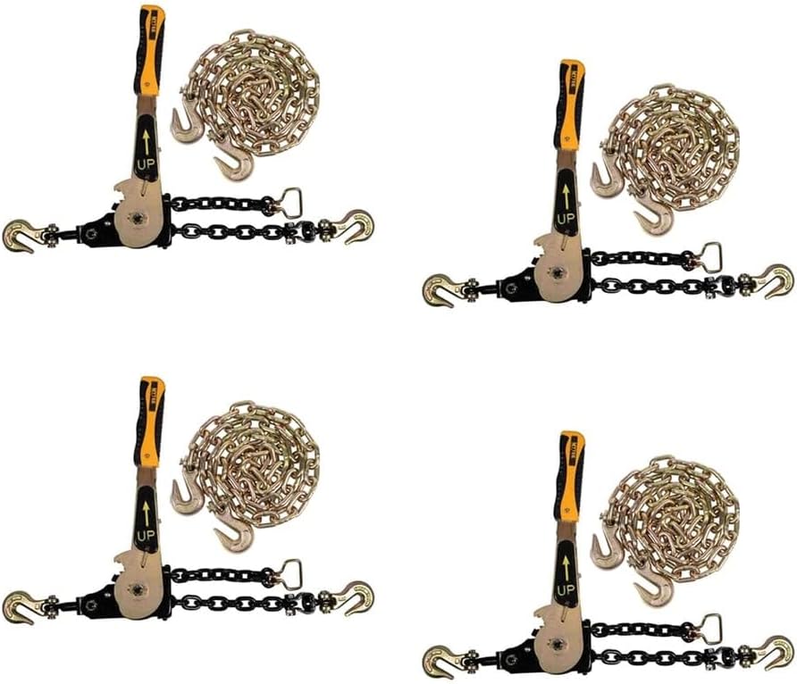 Mytee Products 4 Pack Grade 70 3/8" Chain & Easy Binder Kit - (2) 3/8"-1/2" Easy Ratcheting Chain Load Binder & (2) 3/8" x 20' G70 Transport Chain w/Grab Hooks 6600 lbs WLL for Truck Trailer Tie Down