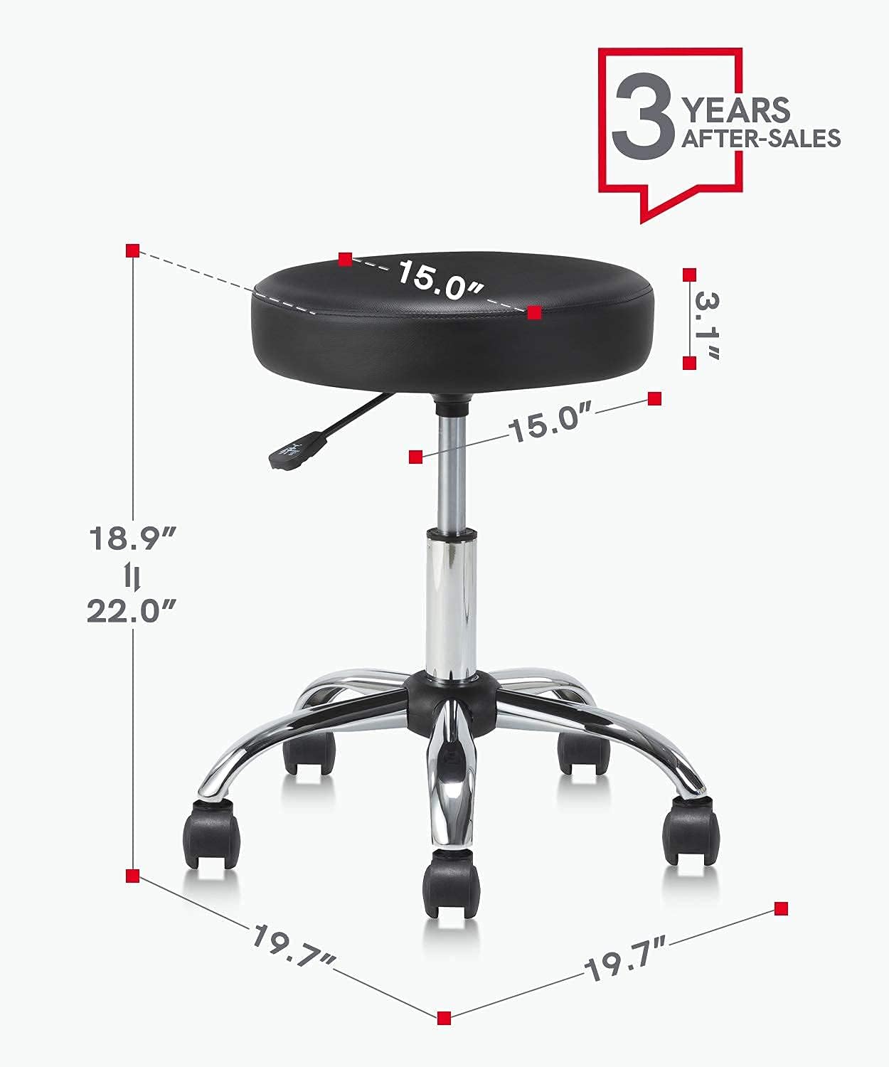 KLASIKA Round Rolling Stool Swivel with Wheels Adjustable Height Seat 19.7"D x 19.7"W x 22"H Multi-Purpose Heavy Duty Wide Seat Drafting Stool Chair for Office Salon Massage Spa Medical Tattoo Beauty