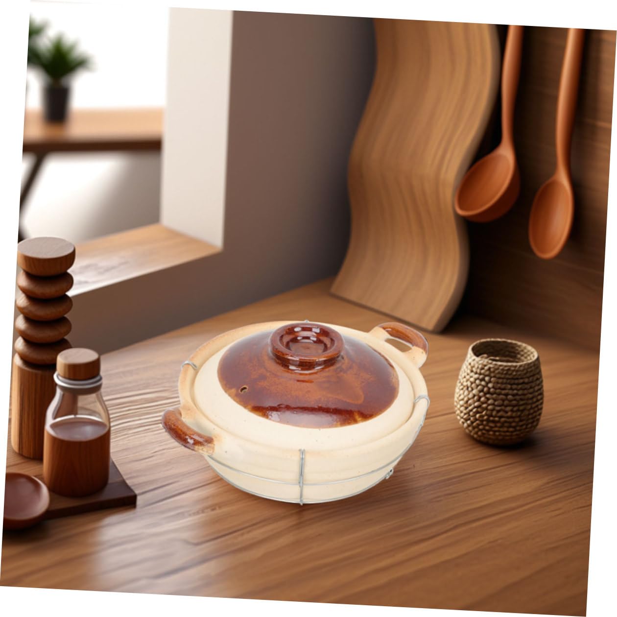 NUOBESTY Juego de 2 Cazuelas de Barro con Tapa y Mango, Distribución Uniforme del Calor y Agarre Seguro, Ideales para Cocinar Guisos y Sopas en Casa