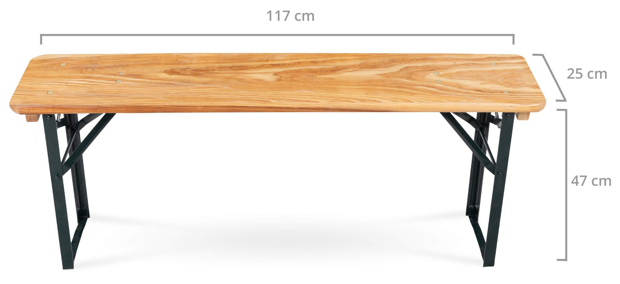 Stagecaptain BBB-117 Hirschgarten Bierzeltbank - Robuste, Kurze Bierbank (117 cm) - Stabile Metallscharniere - Lackierte Oberfläche - Zusammenklappbar - Stahlgestelle - Sitzfläche aus Holz - Natur