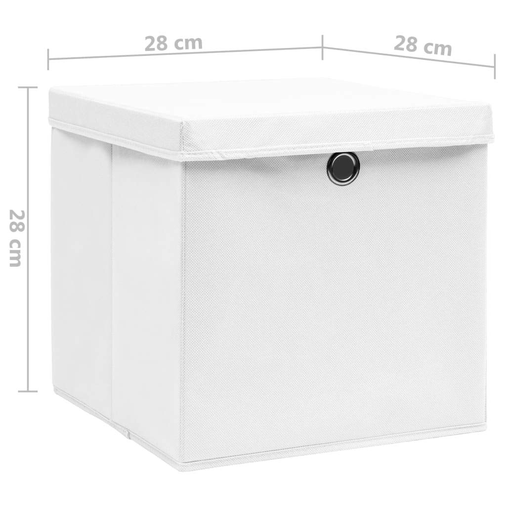vidaXL 10x Aufbewahrungsbox mit Deckeln Zusammenklappbar Spielkiste Regalkorb Faltkiste Korb Kinderbox Box Kiste Faltbox 28x28x28cm Weiß