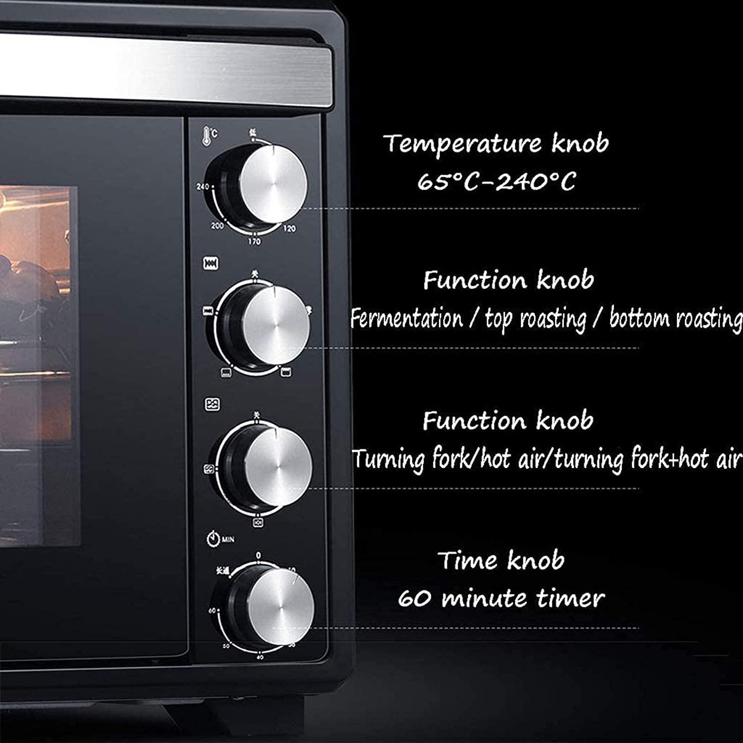 Forno elettrico di grande capacità, forno a convezione combinato friggitrice ad aria da 40 litri,timer libero da 60 minuti con luce di cottura incorporata, controllo della temperatura da 90 ℃ ~ 230 ℃