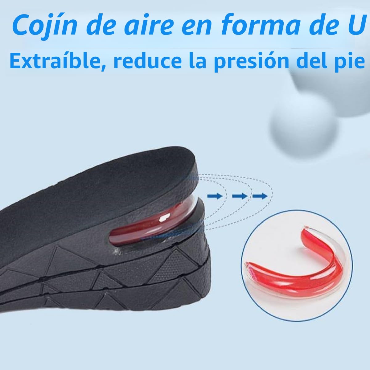 Plantillas Altura Hombre y Mujer, Plantillas para Aumentar Altura, Plantillas Alzas Para Zapatos, 3-7.5cm Plantillas de Zapatos con Cojín de Aire Elevadores Talón Ajustable Plantillas Altura