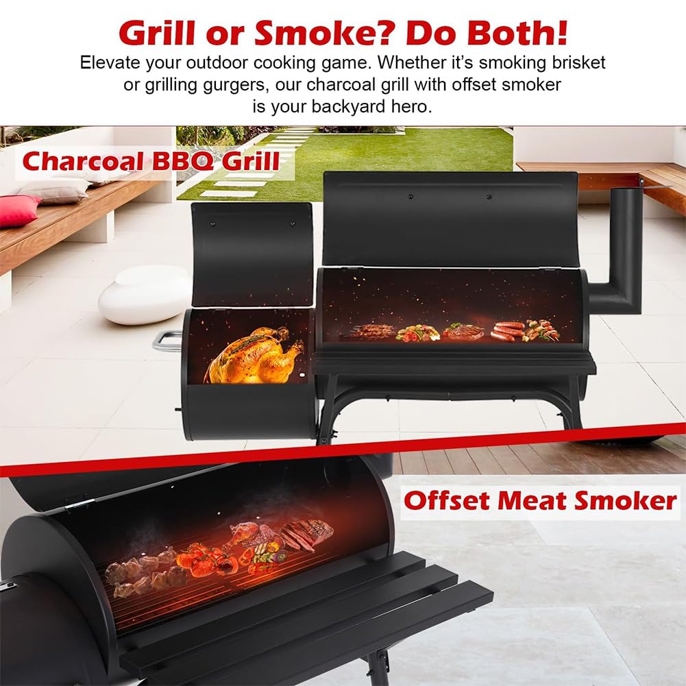 Grill Chal ze stali nierdzewnej z pokrywką i kółkami – przenośny grill na zewnątrz z termometrem na imprezy i spotkania – czarny