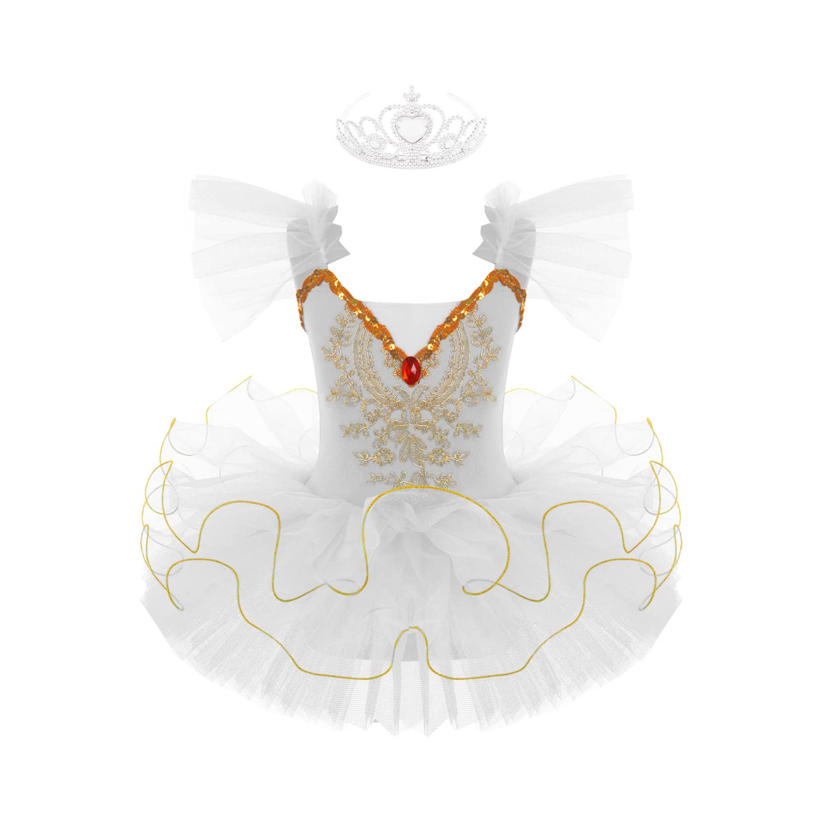 Vestito Da Balletto Bambina Lago Dei Cigni - Body Con Tutu, Guanti E Fascia, Bianco/Rosa/Blu - Foto 6
